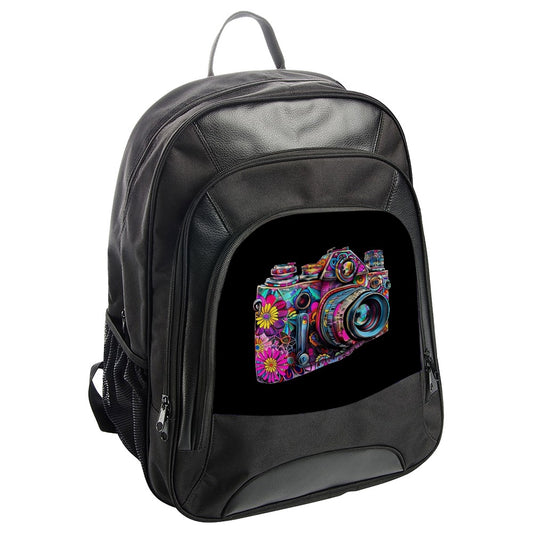 Floral Camera Backpack, Colorful Photography Backpack, Vintage Camera Art, Trendy Bookbag, Stylish Camera Lover Backpack - Tawshia