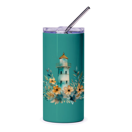 Lighthouse Tumbler, Coastal Tumbler, Floral Tumbler, Beach Decor Tumbler, Nautical Gift Idea, Ocean Lover Tumbler, Cute Tumbler, Travel Mug - Tawshia