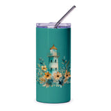 Lighthouse Tumbler, Coastal Tumbler, Floral Tumbler, Beach Decor Tumbler, Nautical Gift Idea, Ocean Lover Tumbler, Cute Tumbler, Travel Mug - Tawshia