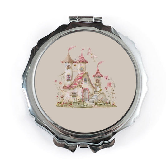 Fairy Tale Castle Pocket Mirror, Fantasy Castle Compact Mirror, Cute Butterfly Mirror, Whimsical Gift, Unique Design Pocket Mirror - Tawshia