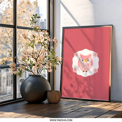 Pink Owl Wall Art, Cute Nursery Decor, Floral Owl Art Print, Modern Kids Room Art, Unique Baby Shower Gift, Whimsical Owl Illustration - Tawshia