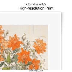 Orange Flowers Photographic Print, Blue Vase Art, Still Life Floral Decor, Kitchen Wall Art, Botanical Home Decor, Bright Floral Artwork - Tawshia