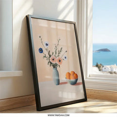 Floral Wall Art, Still Life Print, Orange Fruit Art, Vase of Flowers Poster, Modern Home Decor, Kitchen Wall Art, Botanical Art Print - Tawshia