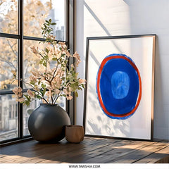 Abstract Blue Wall Art, Modern Red Accent Painting, Contemporary Home Decor, Circle Design Print, Minimalist Art, Unique Wall Decor - Tawshia