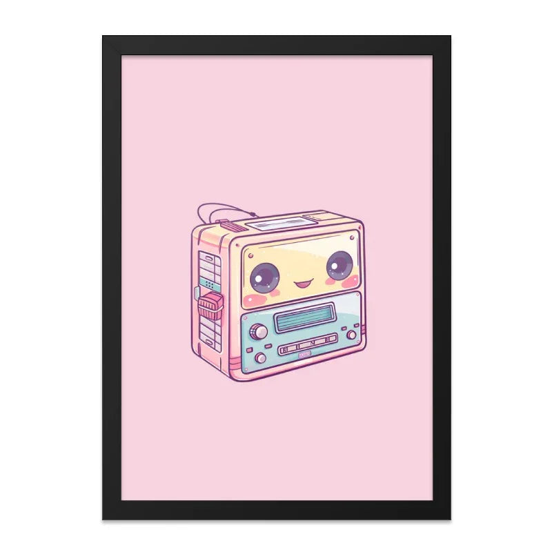 Cute Cassette Player Wall Art, Kawaii Decor Print, Pastel Pink Wall Decor, Retro 80s Music Gift, Aesthetic Room Decor, Music Lover Gift - Tawshia