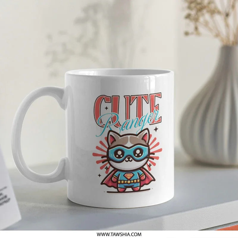 Cute Ranger Cat with Cape and Mask Mug product type