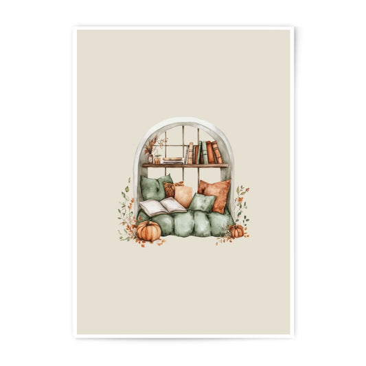 Cozy Autumn Window Photographic Prints, Fall Reading Nook Art, Pumpkin Decor, Cozy Home Art Prints, Fall Decor Prints, Bookworm Gift - Tawshia