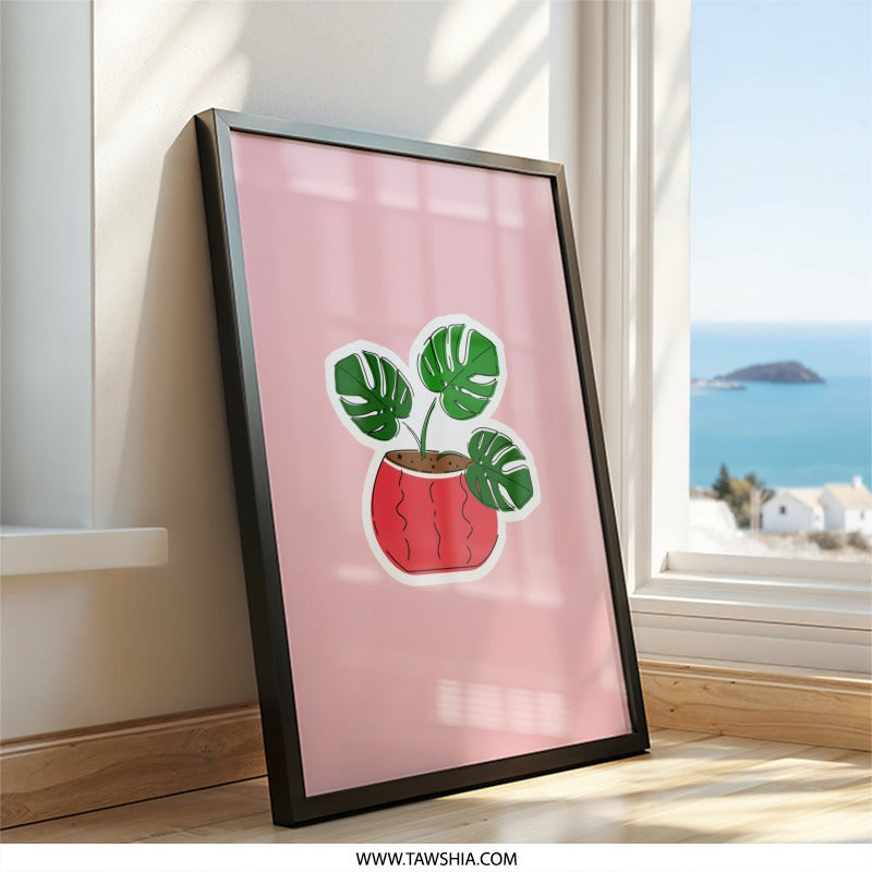 Monstera Plant Framed Art, Tropical Wall Decor, Potted Plant Art Print, Botanical Illustration, Modern Home Decor, Housewarming Gift - Tawshia
