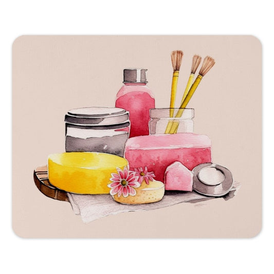 Watercolor Beauty Mouse Pad, Aesthetic Desk Decor, Pink and Yellow, Makeup Art, Stylish Computer Accessory, Gift for Her, Office Decor - Tawshia