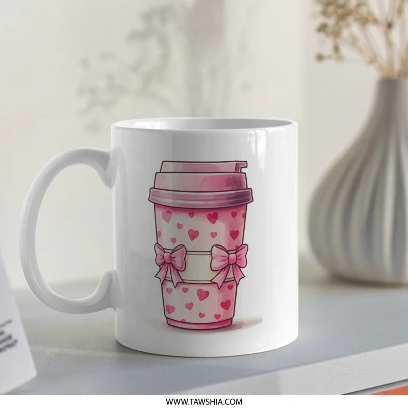 Pink Coffee Mug, Heart Mug, Cute Mug, Valentine Mug, Coffee Lover Gift, Gift For Her, Drinkware, Novelty Mug, Valentine's Day Gift - Tawshia