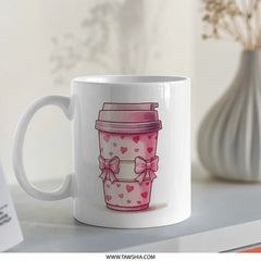 Pink Coffee Mug, Heart Mug, Cute Mug, Valentine Mug, Coffee Lover Gift, Gift For Her, Drinkware, Novelty Mug, Valentine's Day Gift - Tawshia