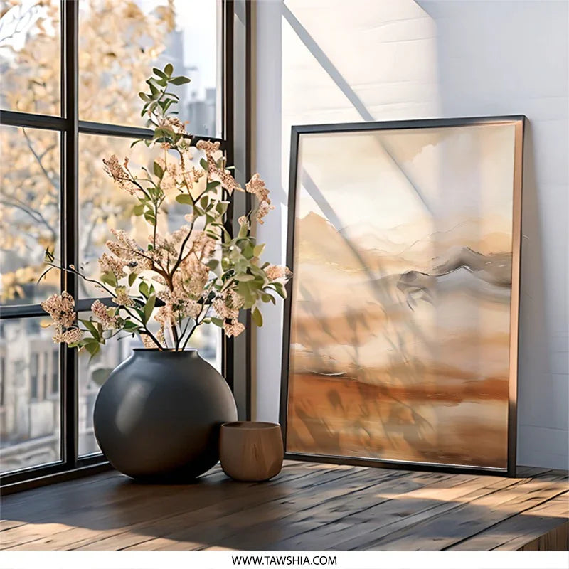 Abstract Mountain Wall Art, Neutral Tones Landscape Print, Minimalist Home Decor, Modern Art Painting, Serene Desert Wall Decor, Wall Art - Tawshia