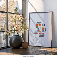 Just One More Game Wall Art, Gamer Gift, Tetris Decor, Pixel Art, Video Game Print, Retro Gaming Poster, Funny Game Room Wall Decor - Tawshia