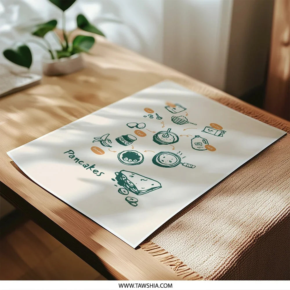 Pancake Recipe Photographic Print, Kitchen Wall Art, Food Illustration, Breakfast Decor, Recipe Art Print, Baking Art, Pancakes Foodie Gift - Tawshia