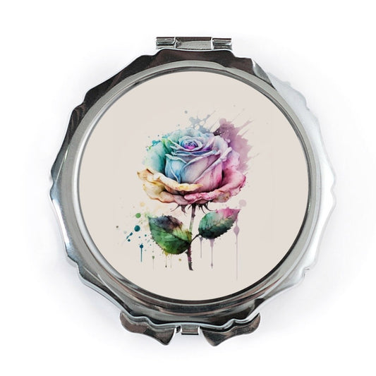 Watercolor Rose Pocket Mirror, Floral Compact Mirror, Rainbow Rose Makeup Mirror, Unique Gift for Her, Purse Mirror, Stylish Beauty Mirror - Tawshia
