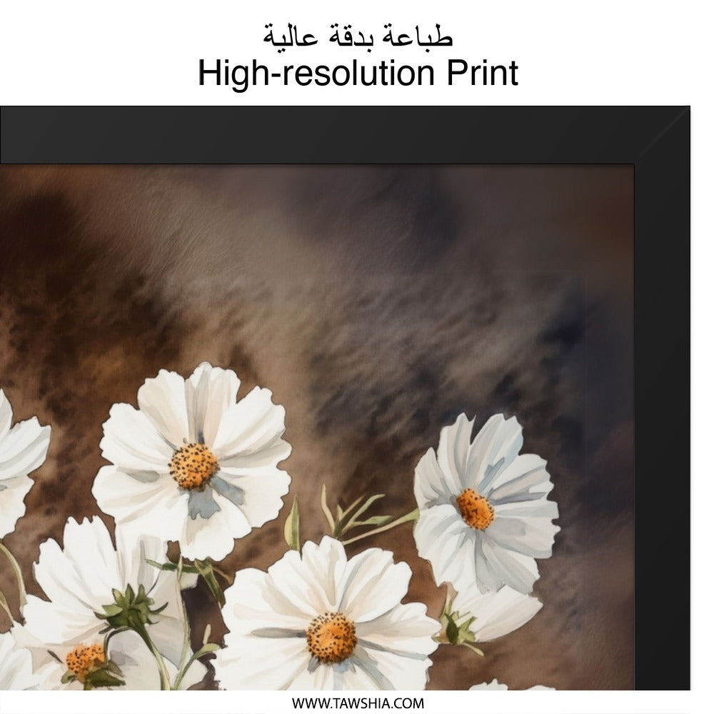 White Cosmos Wall Art, Floral Still Life Print, Blue and White Vase, Classic Flower Art, Elegant Home Decor, Timeless Artwork - Tawshia