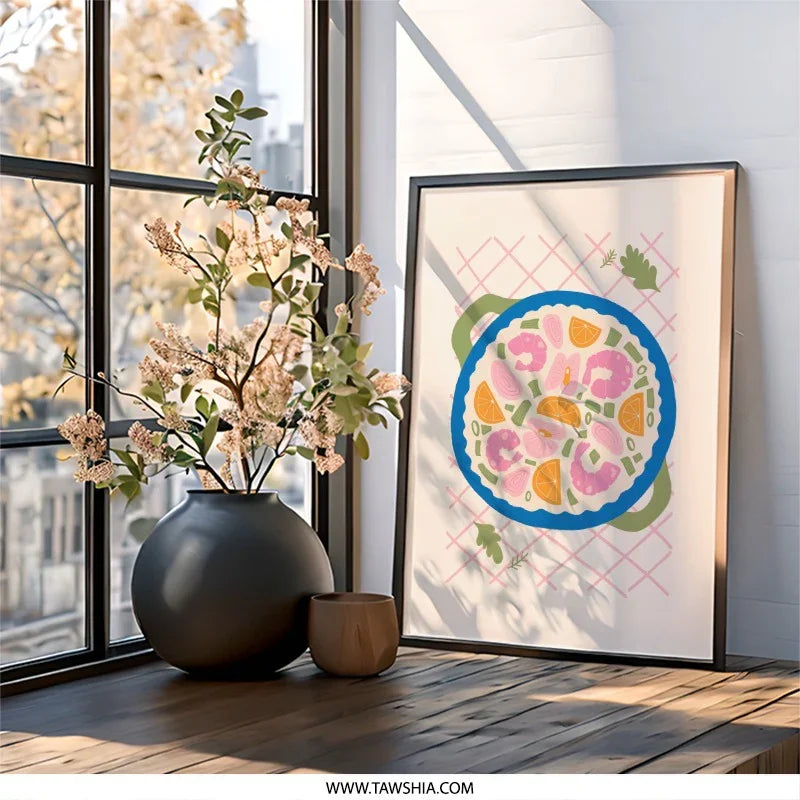 Seafood Salad Wall Art, Food Art Print, Kitchen Decor, Shrimp Citrus Bowl, Modern Wall Decor, Unique Wall Art, Home Decor, Dining Room Art - Tawshia