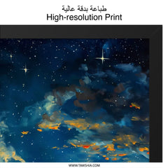 Night Sky Wall Art, Desert Landscape, Starry Night Print, Southwest Decor, Roadside Diner Painting, Landscape Art, Wall Decor - Tawshia