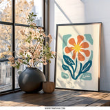 Orange Flower Wall Art, Floral Print, Retro Flower Decor, Mid Century Modern Flower Wall Decor, Botanical Wall Hanging, Home Decor - Tawshia