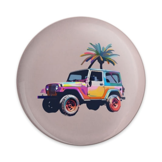Colorful Jeep Pinback Button, Palm Tree Car Button, Tropical Vacation Souvenir, Beach Lover Gift, Off Roading Pin - Tawshia