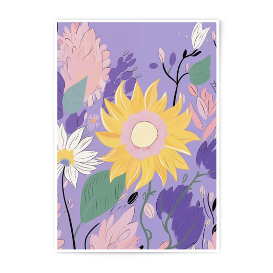 Floral Photographic Print, Sunflower Art Print, Botanical Wall Decor, Purple Flower Illustration, Modern Home Decor, Gift Idea, Nature - Tawshia