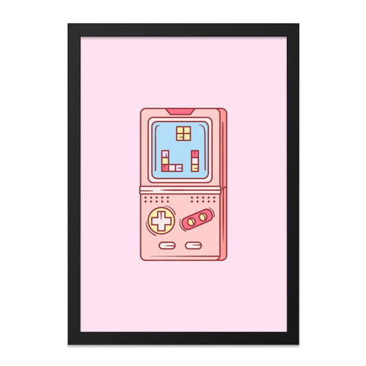 Retro Gaming Wall Art, Classic Handheld Console Print, Pink Tetris Game Poster, 80s Nostalgia Decor, Gamer Gift, Cute Kawaii Art - Tawshia