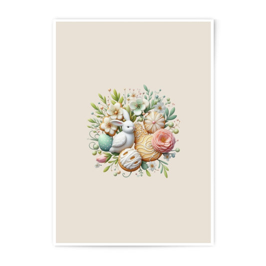 Easter Bunny Photographic Prints, Floral Spring Decor, Cute Rabbit Art, Easter Egg Art, Holiday Home Decor, Pastel Wall Art - Tawshia