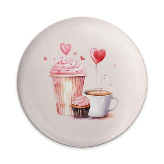Cupcake Coffee Hearts Pinback Button, Valentines Day Badge, Cute Button, Foodie Button, Gift for Baker, Party Favor, Coffee Lover Gift - Tawshia