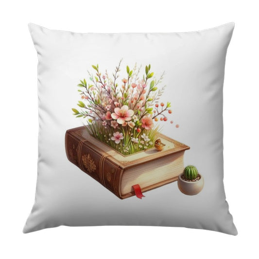 Floral Book Pillow, Cute Bird Decor Pillow, Unique Book Lover Gift Pillow, Spring Flowers Reading Pillow, Bookish Home Decor - Tawshia