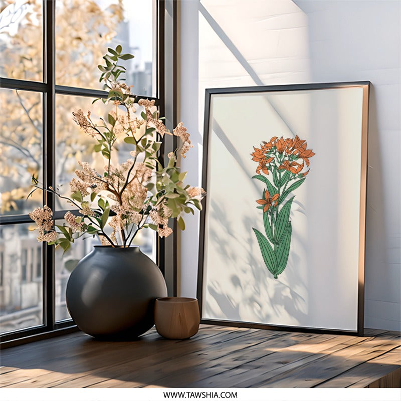 Orange Lily Wall Art, Floral Print, Botanical Illustration, Minimalist Decor, Modern Home Decor, Flower Wall Hanging (131 characters) - Tawshia