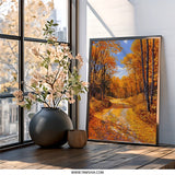 Autumn Path Wall Art, Fall Forest Print, Nature Painting, Trees and Leaves Art, Scenic Landscape, Home Decor - Tawshia