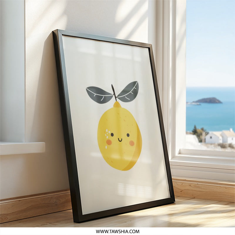 Cute Lemon Wall Art, Smiling Fruit Print, Kitchen Decor, Playful Home Art, Modern Wall Decor, Yellow Fruit Art Print, Minimalist Art - Tawshia