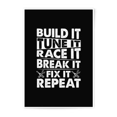 Build It Tune It Photographic Print, Race Car Enthusiast Art, Garage Decor, Car Lover Gift, Mechanic Quote, Black and White Automotive Print - Tawshia