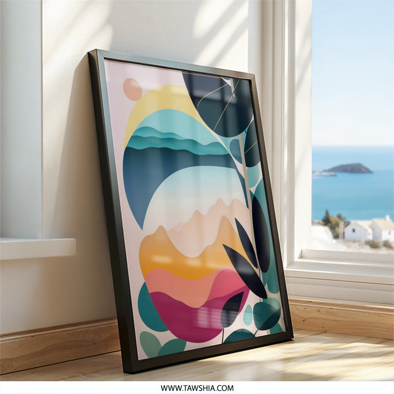 Abstract Landscape Wall Art, Modern Art Print, Geometric Nature Art, Colorful Home Decor, Wall Art - Tawshia