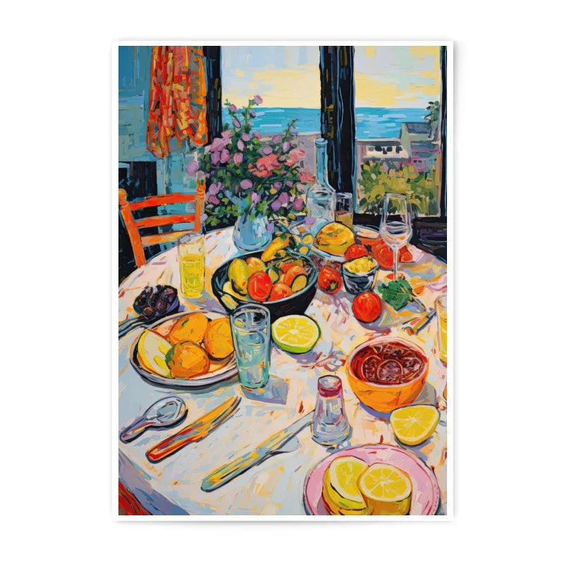Still Life Photographic Prints, Table with Food Art, Fruit Prints, Coastal View, Kitchen Decor, Art Prints, Colorful Prints - Tawshia