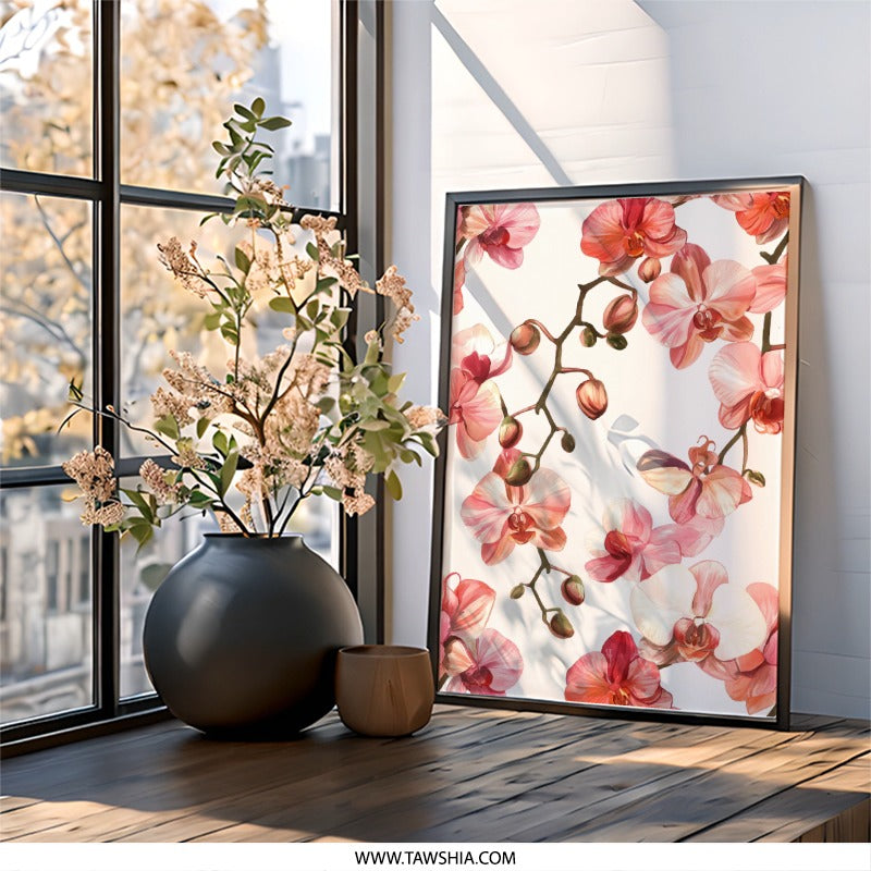Orchid Wall Art, Floral Print, Botanical Art, Flower Wall Decor, Pink Orchid Painting, Modern Wall Art, Home Decor, Framed Wall Art - Tawshia