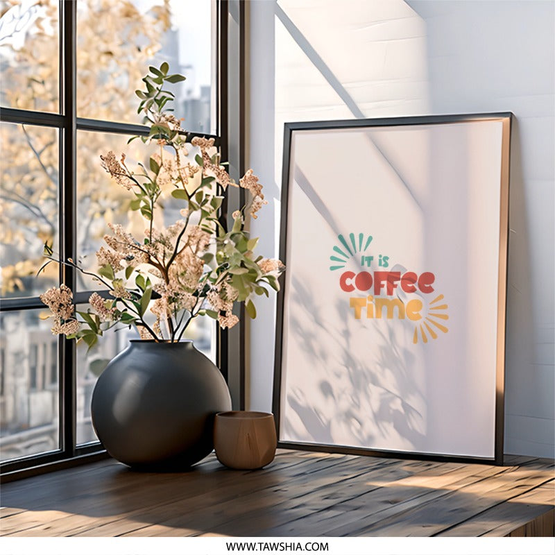 Coffee Time Wall Art, Minimalist Coffee Decor, Funny Kitchen Print, Coffee Lover Gift, Brew Bar Sign, Modern Cafe Art, Framed Poster - Tawshia