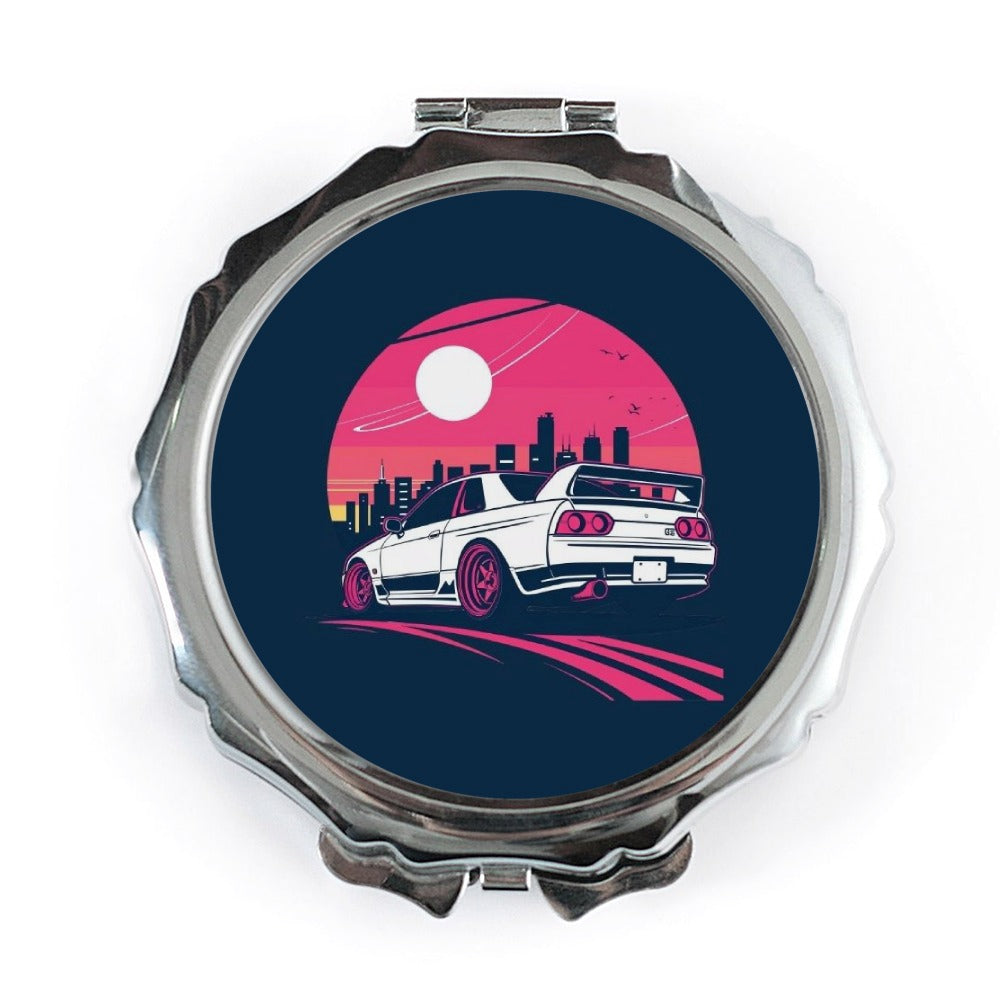 JDM Skyline Pocket Mirror, Retro Japanese Car Gift, R32 GT-R Art, Compact Mirror for Purse, Car Enthusiast Present, Gift for Driver - Tawshia
