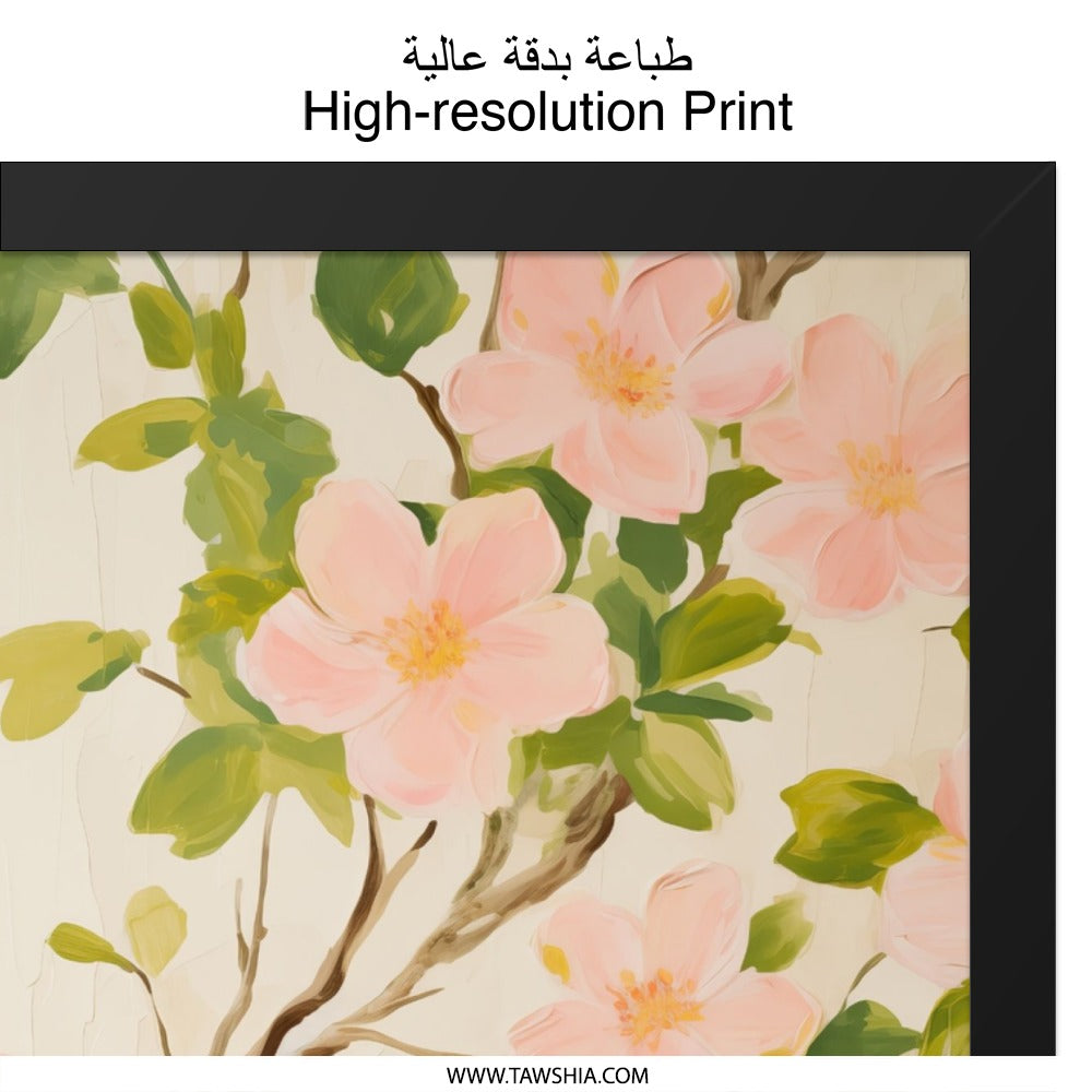 Pink Dogwood Wall Art, Floral Painting Print, Botanical Illustration, Neutral Decor, Spring Flowers Art, Modern Home Decor - Tawshia