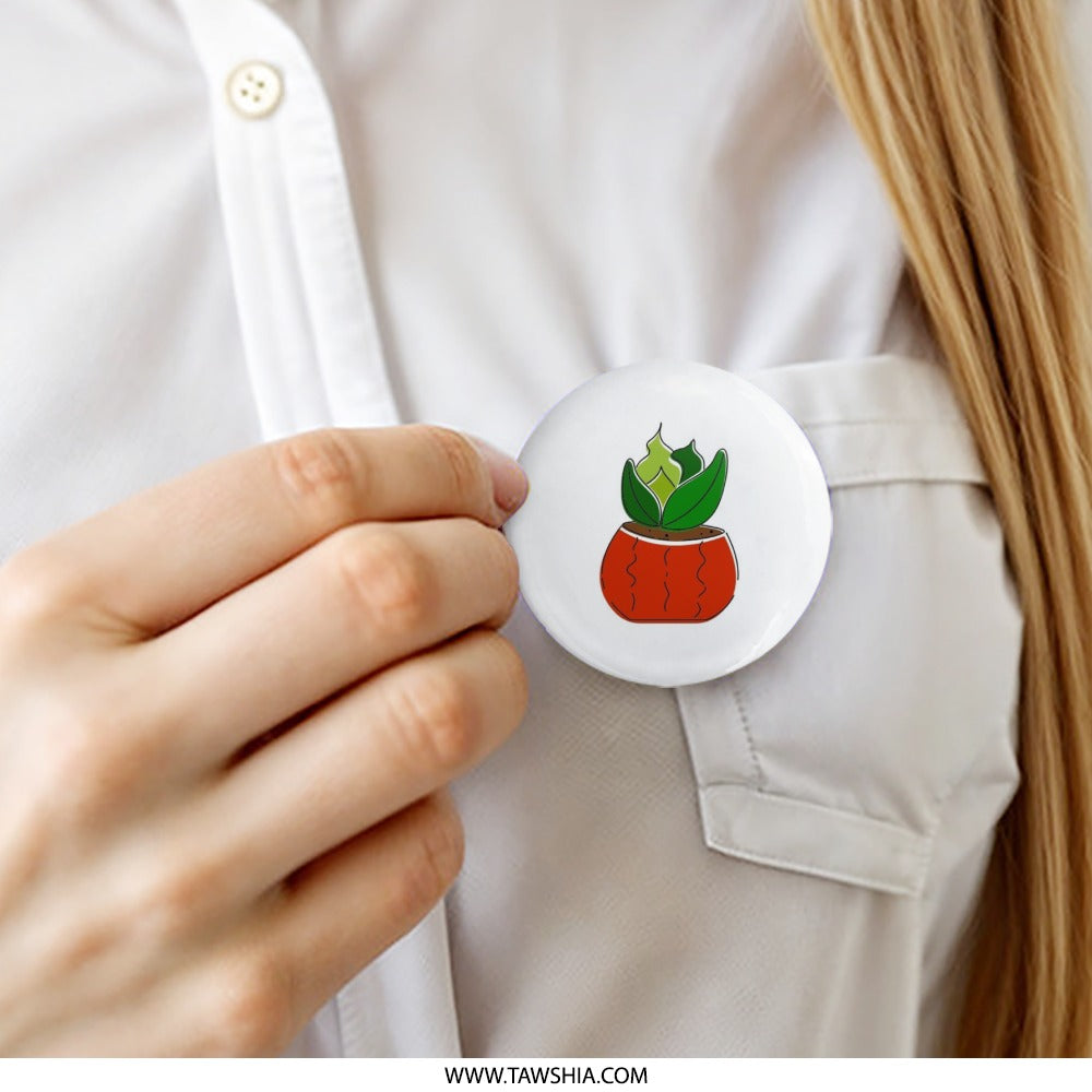 Succulent Pinback Button, Cute Potted Plant Flair, Unique Nature Lover Gift, Cool Accessories, Trendy Botanical Badges, Plant Mom Pin - Tawshia