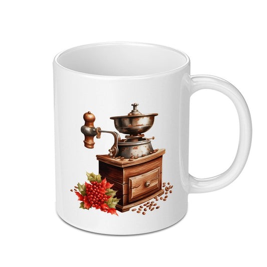 Coffee Grinder Mug, Vintage Style, Holiday Decor, Winter Coffee, Caffeine Lover, Unique Mug, Gift Idea - Tawshia