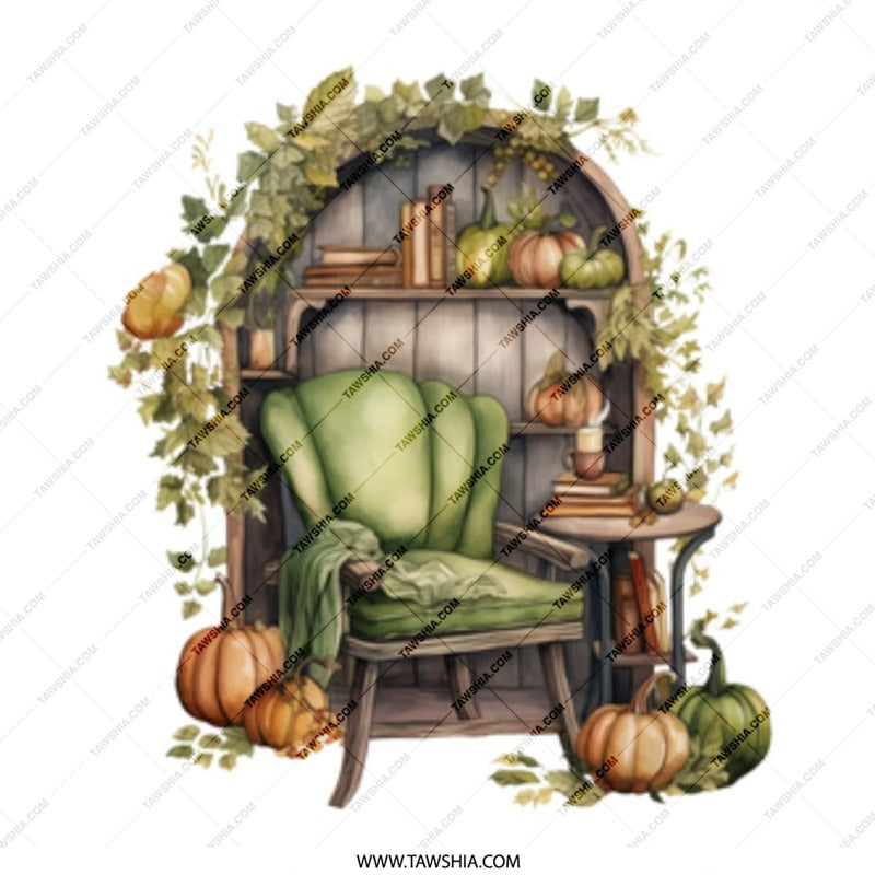 Autumn Cozy Chair Mug, Fall Decor Mug, Pumpkin Decor Mug, Cozy Fall Mug, Book Lover Mug, Home Decor Mug, Reading Nook Mug, Gift Mug - Tawshia