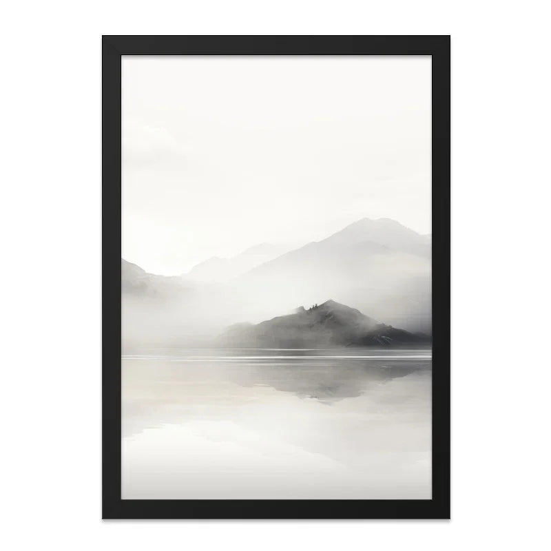 Misty Mountain Lake Wall Art, Minimalist Landscape Print, Foggy Mountain Scenery, Nature Photography, Serene Home Decor, Mountain Reflection - Tawshia
