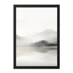 Misty Mountain Lake Wall Art, Minimalist Landscape Print, Foggy Mountain Scenery, Nature Photography, Serene Home Decor, Mountain Reflection - Tawshia