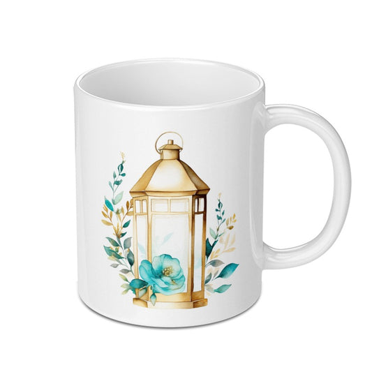 Floral Lantern Mug, Watercolor Flower Design, Unique Gift Idea, Decorative Coffee Mug, Nature Inspired, Cozy Drinkware - Tawshia