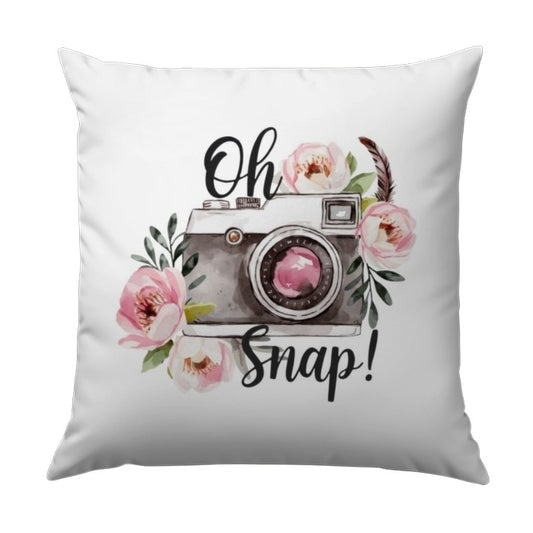 Oh Snap Camera Pillow, Floral Photography Pillow, Cute Camera Decor, Photographer Gift Idea, Unique Home Decor Throw Pillow - Tawshia