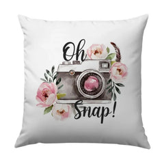Oh Snap Camera Pillow, Floral Photography Pillow, Cute Camera Decor, Photographer Gift Idea, Unique Home Decor Throw Pillow - Tawshia