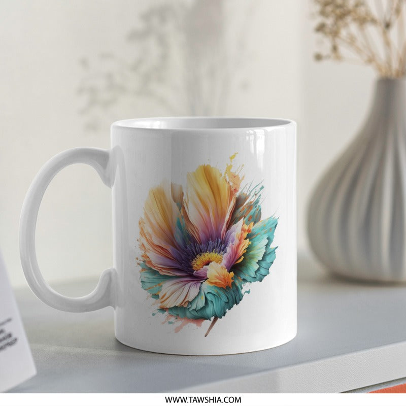 Floral Mug, Watercolor Flower Coffee Mug, Artistic Flower Gift Idea, Colorful Blossom Mug, Painterly Floral Mug, Beautiful Artistic Mug - Tawshia