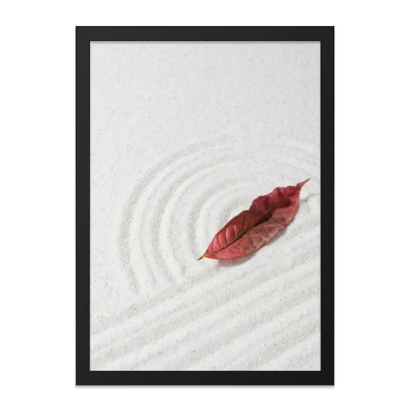 Zen Garden Wall Art, Red Leaf on Sand, Minimalist Decor, Calming Artwork, Relaxing Print, Home Office Art, Peaceful Wall Decor - Tawshia