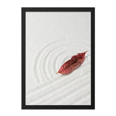 Zen Garden Wall Art, Red Leaf on Sand, Minimalist Decor, Calming Artwork, Relaxing Print, Home Office Art, Peaceful Wall Decor - Tawshia